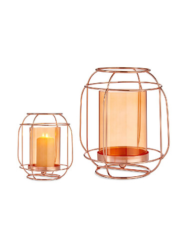 Поставка за свещ Мед Кехлибар Latern Метал Cтъкло (19 x 20 x 19 cm)