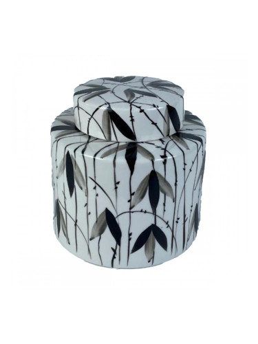 Китайска ваза DKD Home Decor Порцелан Черен Бял Ориенталски Лист на растение (17 x 17 x 16 cm)