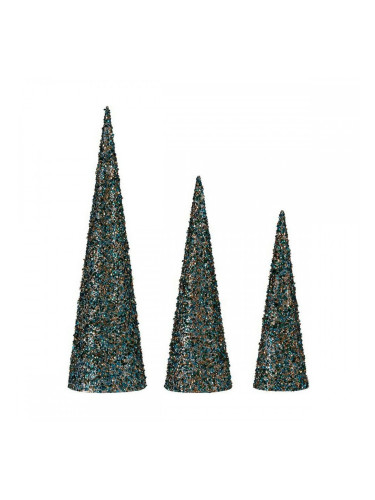 Декорация Коледа Конуси пайети 3 Части Син Златен (16,5 x 60 x 16,5 cm)