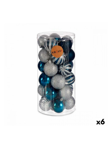 Christmas Balls Set Сребрист Син Пластмаса (Ø 6 cm) (6 броя)