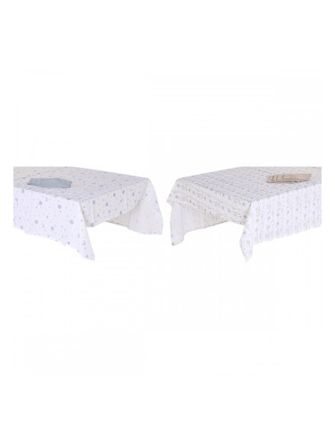 Покривка за маса и салфетки DKD Home Decor Син Кафяв Бял (150 x 150 x 0,5 cm) (2 броя)