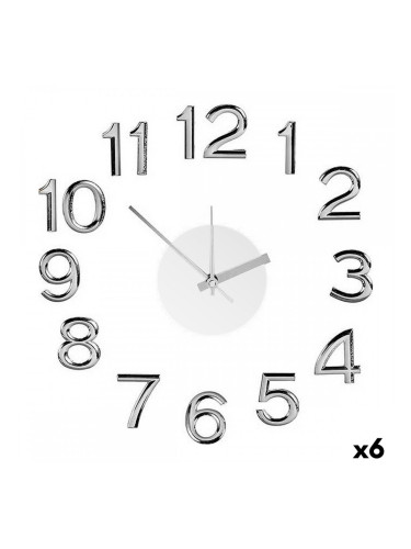 Стенен часовник Сребрист Бял Стикер ABS Гума Ева (Ø 35 cm) (6 броя)