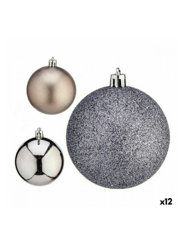 Комплект Коледни Топки Сребрист Пластмаса Ø 7 cm (12 броя)