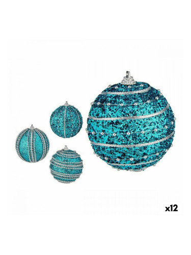 Комплект Коледни Топки С облекчение Ø 8 cm Син PVC (12 броя)