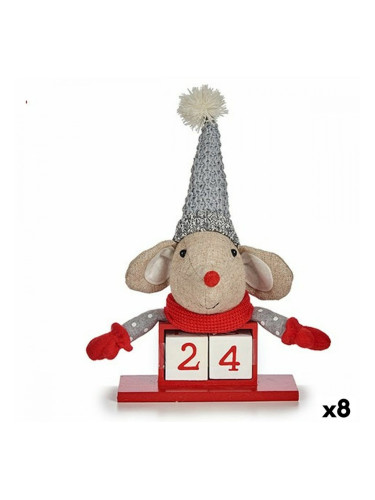 Декоративна фигурка Мишка Календар Червен Сив Дървен 20 x 11 x 20 cm (8 броя)
