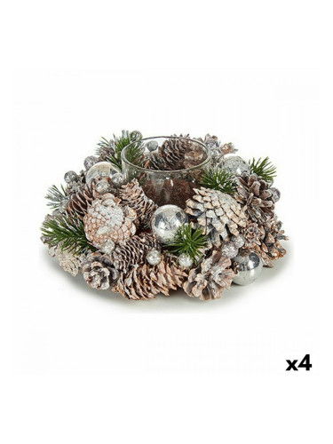 Коледен Свещник Бял Прозрачен Сребрист 19 x 9 x 19 cm (4 броя)