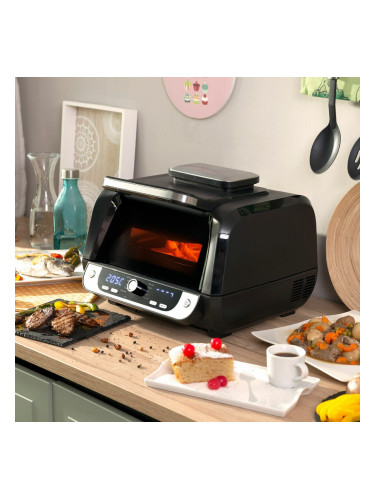 Фритюрник без масло с грил, аксесоари и книга с рецепти InnovaGoods Air Fryer Fryinn 12-in-1 6000 Черен Стомана 6 L 3400 W