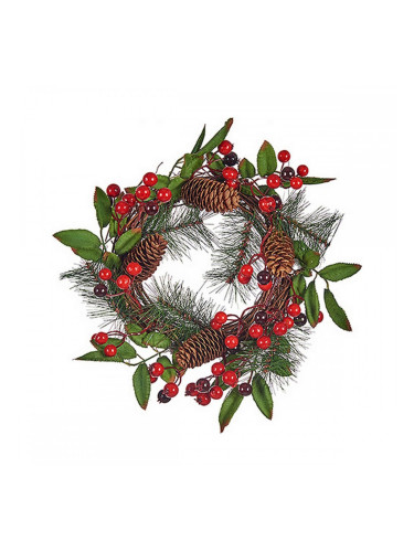 Коледен венец Кафяв Червен Зелен Пластмаса 30 x 10 x 30 cm