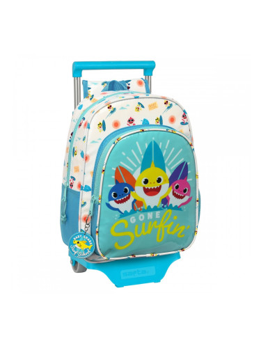 Училищна чанта с колелца Baby Shark Surfing Син Бял 26 x 34 x 11 cm