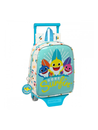 Училищна чанта с колелца Baby Shark Surfing Син Бял 22 x 27 x 10 cm