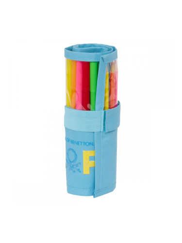 Несесер за моливи Benetton Spring Сгъваеми Небесно синьо 7 x 20 x 7 cm (27 Части)