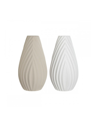 Ваза Home ESPRIT Бял Бежов Каменинов Занаятчийски стил 24 x 24 x 41 cm (2 броя)