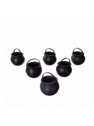Хелоуин Декорация My Other Me Mini Cauldrons Черни С дръжки (6 uds) (5 x 7 x 7 cm)