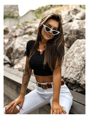 Edoti Stripe crop blouse with neckline break LL