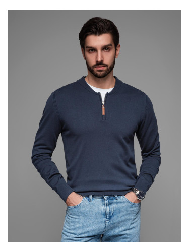 Ombre Men's sweater with viscose and spread neckline - navy blue