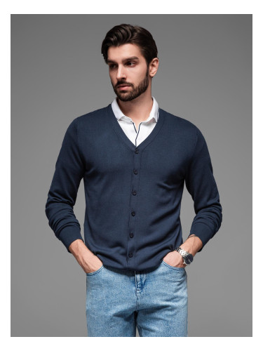 Ombre Knitted monochrome men's viscose cardigan - navy blue
