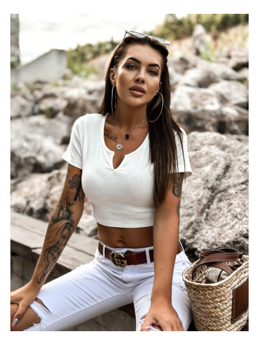 Edoti Stripe crop blouse with neckline break LL