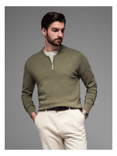 Ombre Men's sweater with viscose and spread neckline - olive