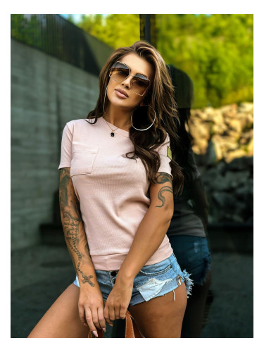 Edoti Ribbed boat blouse, asymmetrical sleeves LL