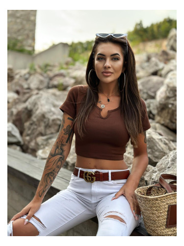 Edoti Stripe crop blouse with neckline break LL