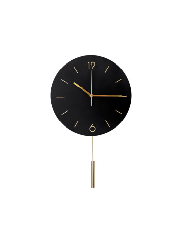 Стенен часовник с махало, пр. 30 см, 1xAA, черно/златисто