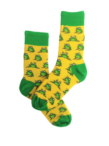 Весели чорапи с жаби в жълто