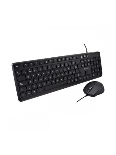 Клавиатура с мишка V7 CKU350ES Черен Испанска Qwerty