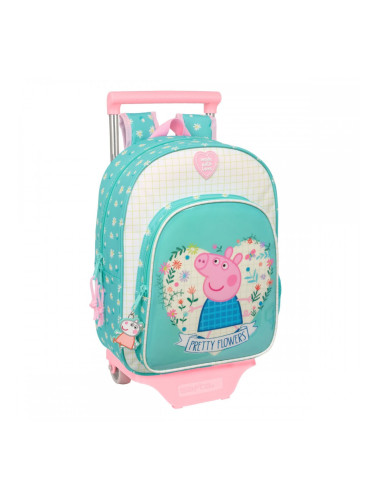 Училищна чанта с колелца Peppa Pig Pretty flowers Жълт Мента 26 x 11 x 67 cm 26 x 34 x 11 cm