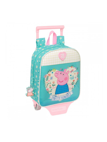 Училищна чанта с колелца Peppa Pig Pretty flowers Жълт Мента 22 x 27 x 10 cm