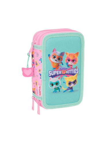 Троен несесер за моливи SuperKitties Розов цвят тюркоаз 12,5 x 19,5 x 5,5 cm 37 Части