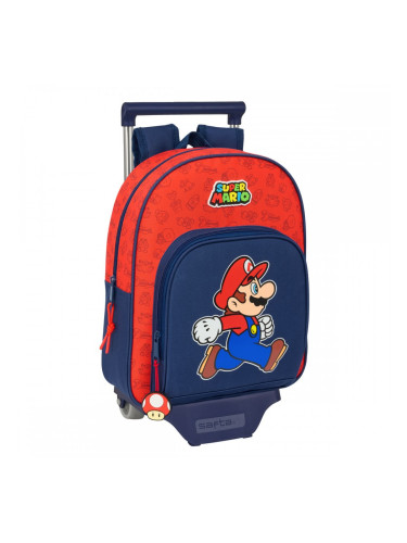 Училищна чанта с колелца Super Mario Trick Червен Тъмно синьо 28 x 34 x 10 cm