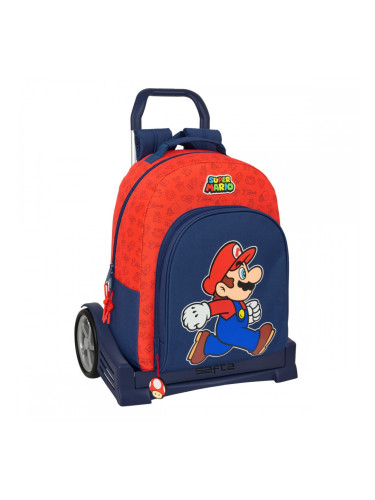 Училищна чанта с колелца Super Mario Trick Червен Тъмно синьо 32 x 42 x 15 cm