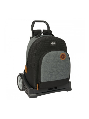 Училищна чанта с колелца BlackFit8 Old school Черен Сив 32 x 42 x 15 cm