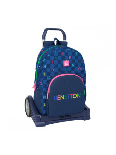 Училищна чанта с колелца Benetton Damero Морско син 30 x 46 x 14 cm