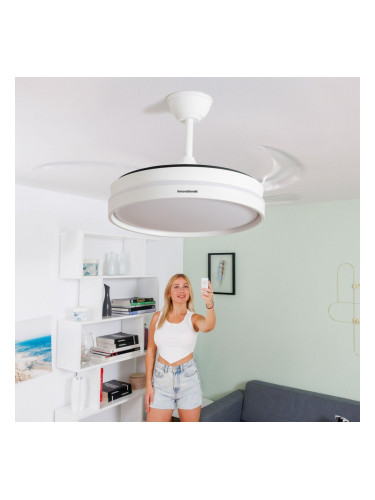 Вентилатор за Таван с LED Светлина и 4 Прибиращи се Перки Keteez InnovaGoods Бял 72 W Ø49-104 cm