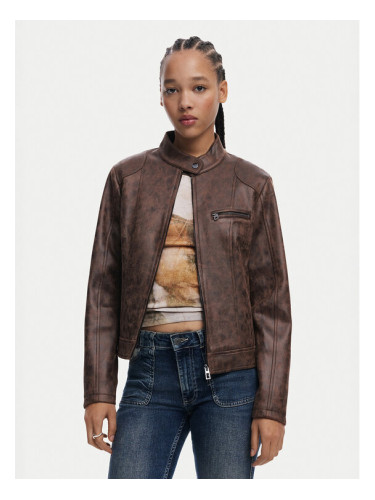 Desigual Кожено яке 25SWEW46 Кафяв Regular Fit