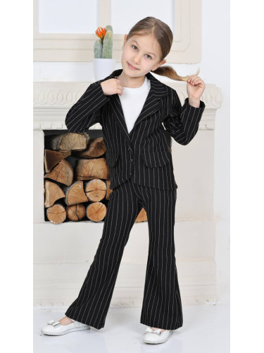 Комплект за момиче от сако и панталон в черно и блуза без ръкав в бяло