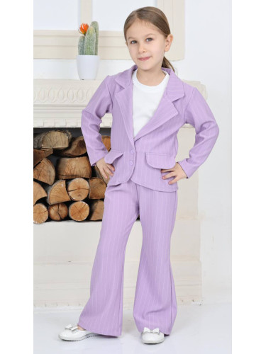 Комплект за момиче от сако и панталон в лилаво и блуза без ръкав в бял