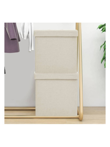 Sonata H Сгъваеми табуретки за съхранение 2 бр кремавобели изкуствен лен