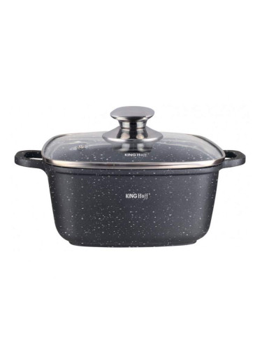 Тенджера за фурна и котлон Kinghoff KH 1604, 26x26 см, 5.5 л, Мраморно покритие, Индукция, Черен