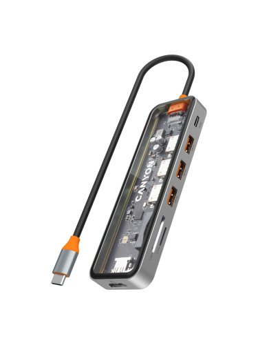 USB хъб CANYON hub DS-13 7in1 4k USB-C Transparent Space Grey CNS-TDS13 CNS-TDS13