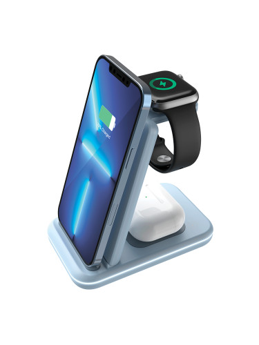 Безжични зарядни CANYON wireless charger WS-304 15W 3in1 Blue CNS-WCS304BL CNS-WCS304BL