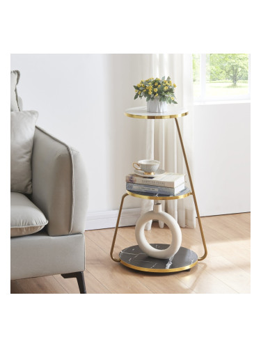 Помощна маса Sipoo 74x46x37cm мраморна визия черна / мраморна визия бяла []