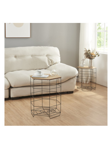 Комплект помощна маса Hørsholm от 2 метални кошници черни / цвят дърво []