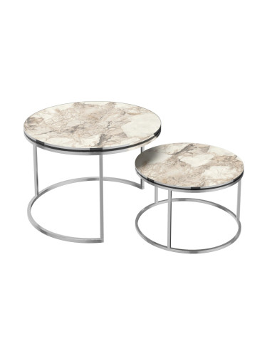 Холна маса 'Skagen' в комплект от 2 мраморни, бяло/сребристо []