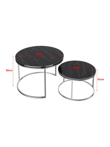 Холна маса Skagen в комплект от 2 мраморни, черни / сребристи []