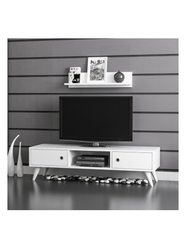 Поставка за телевизор със стенен рафт Egebjerg White []