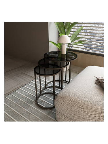 Маса за гнездене Kyyjärvi в комплект от 3 черни/прозрачни [] *80989389*