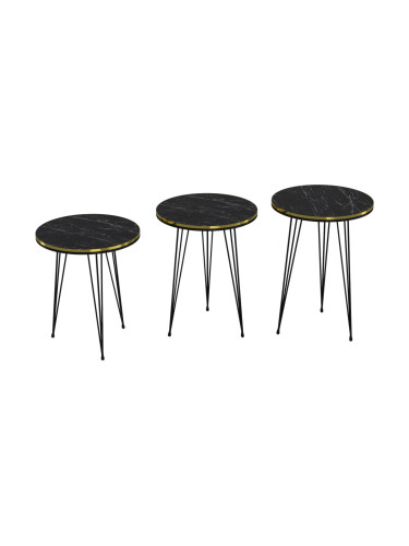 Ry маса за гнездене в комплект от 3 мраморни, черни / златни / черни []