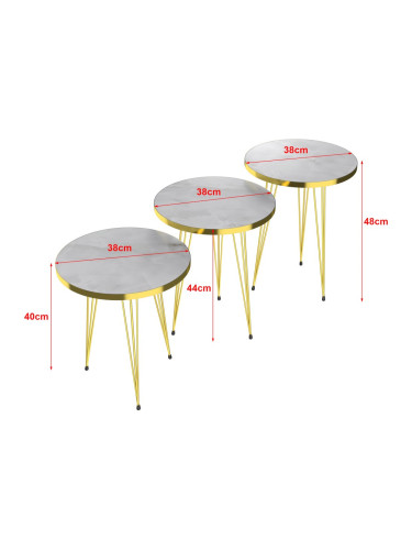 Маса за гнездо Skibby в комплект от 3 мраморни, бяло / златно []